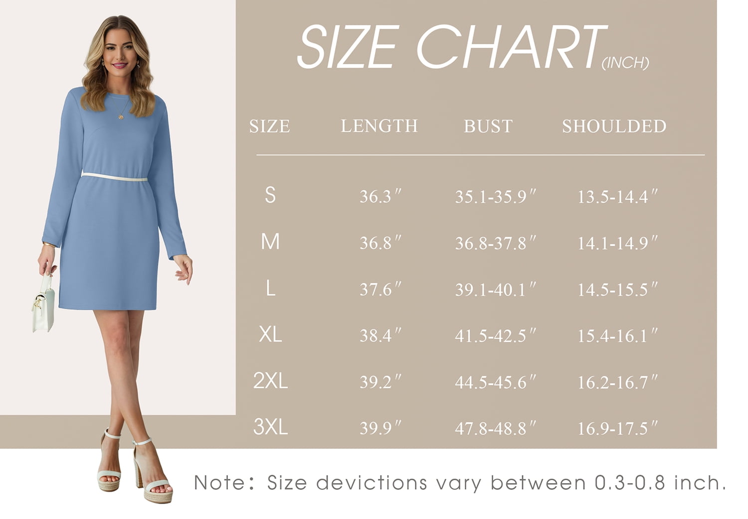 Alternative view of Dresses for Women Casual Long Sleeve Dress Fall Cozy Travel Airport Outfits Haze Blue