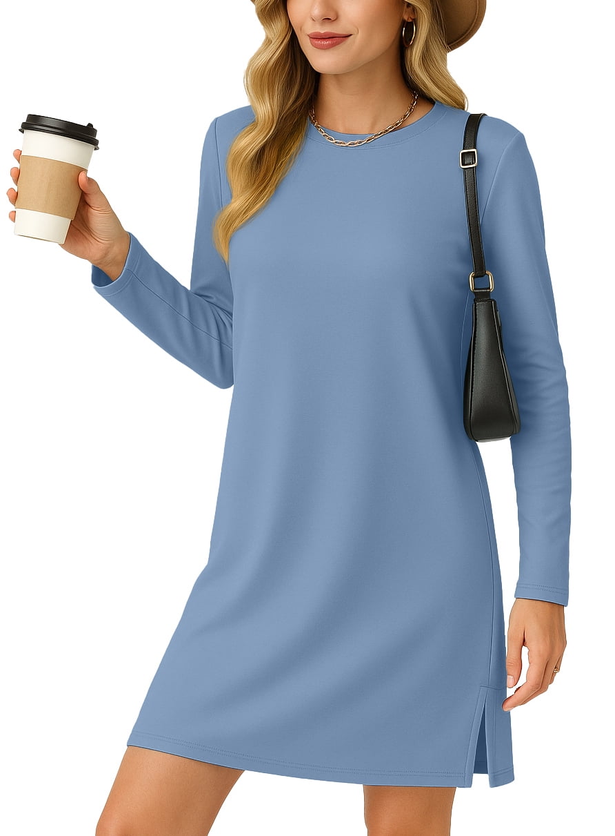Dresses for Women Casual Long Sleeve Dress Fall Cozy Travel Airport Outfits Haze Blue