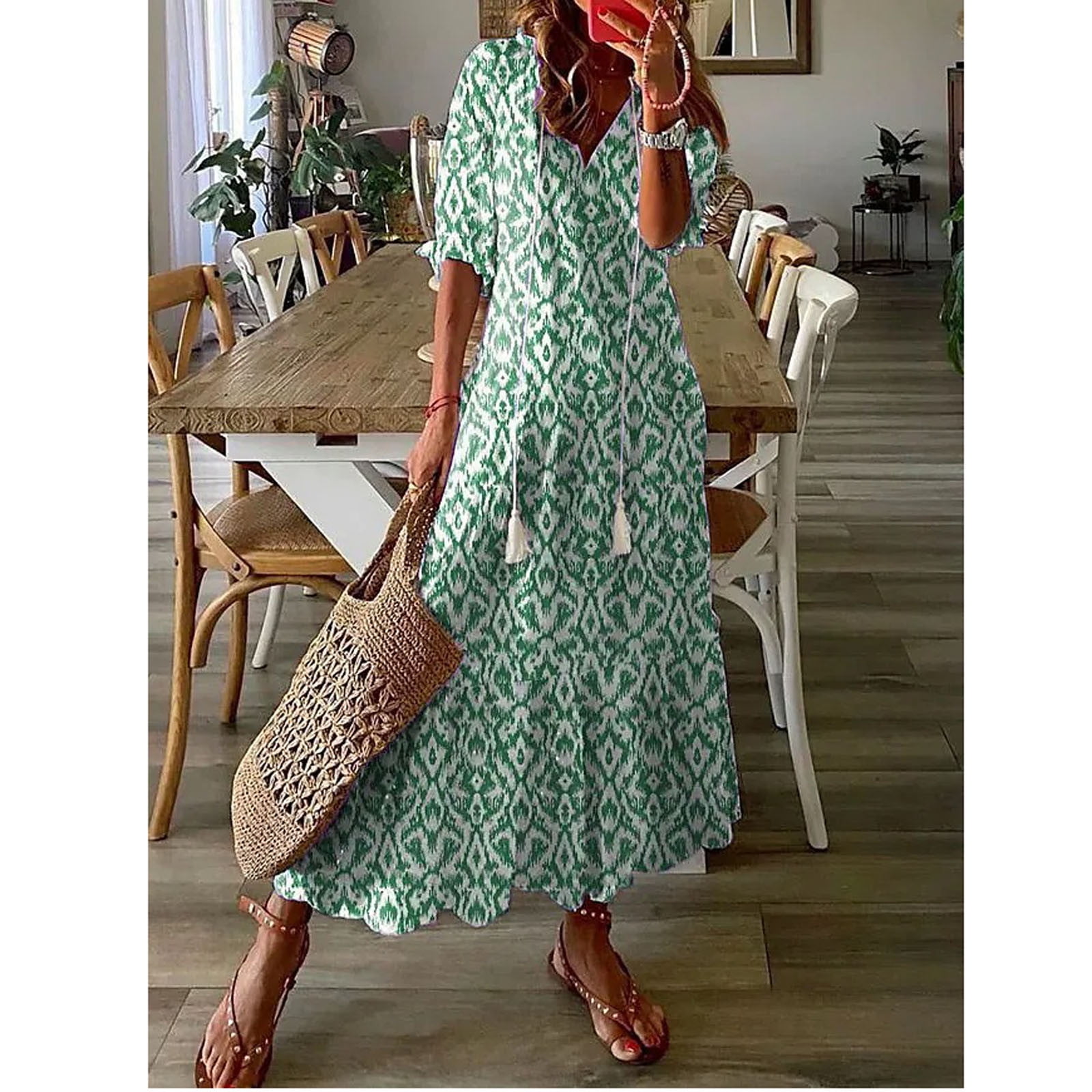 Alternative view of Plus Size Dresses Women Fashion Women's Casual Spring and Summer V-Neck Three-quarter Sleeve Printed Dress