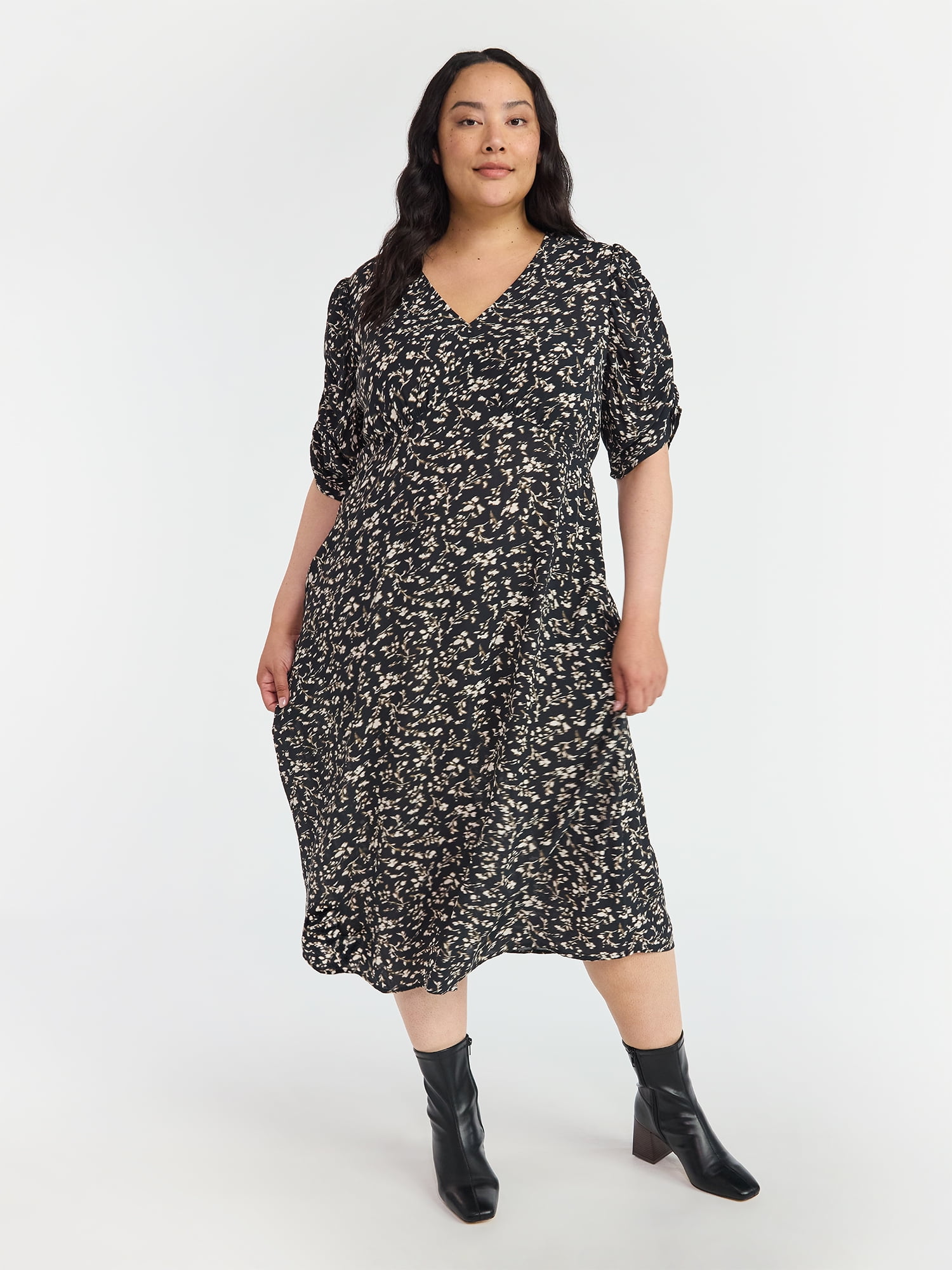 Alternative view of Women's Midi Dress with Ruched Sleeves