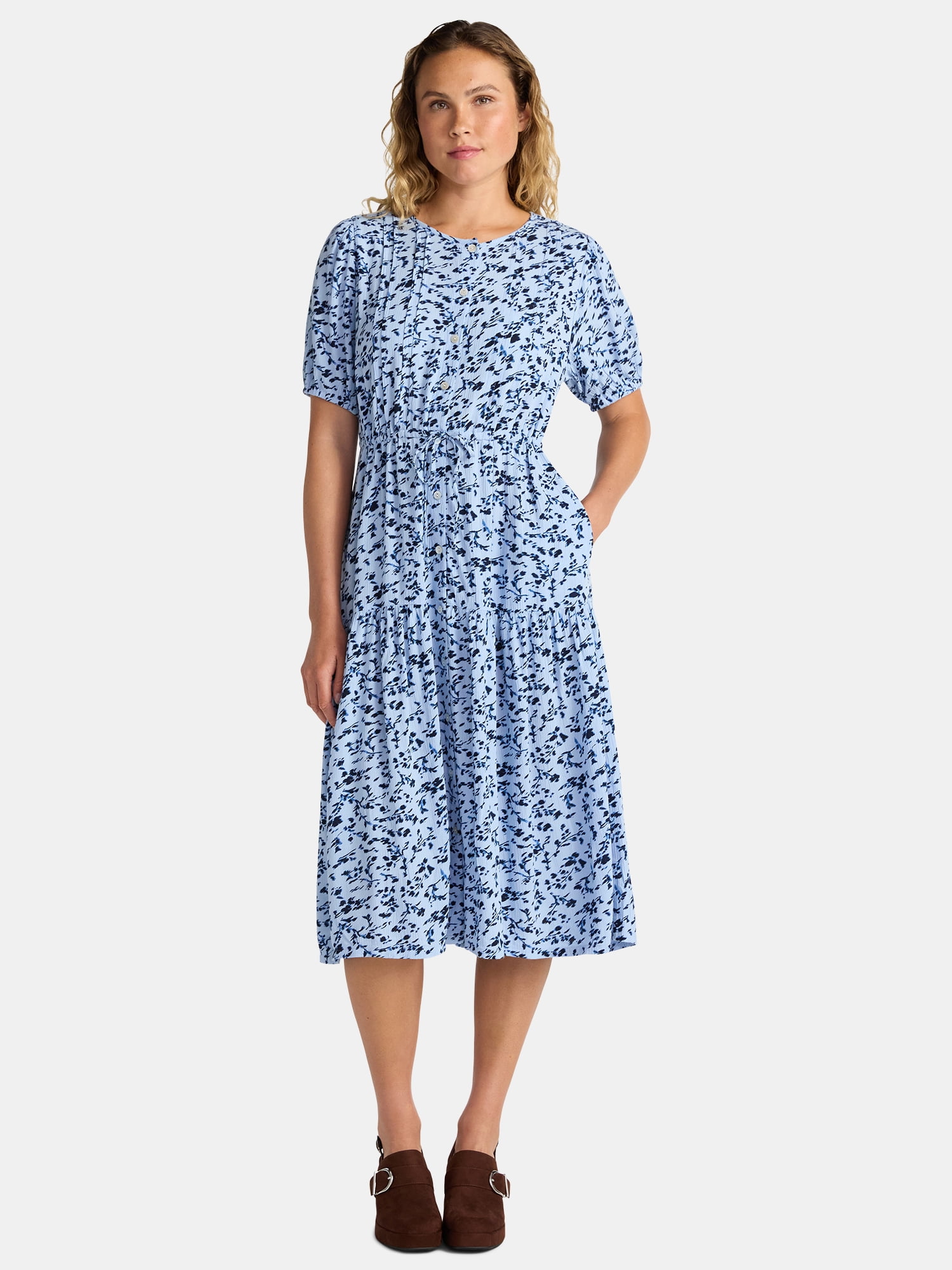 Women's Midi Shirtdress with Short Sleeves