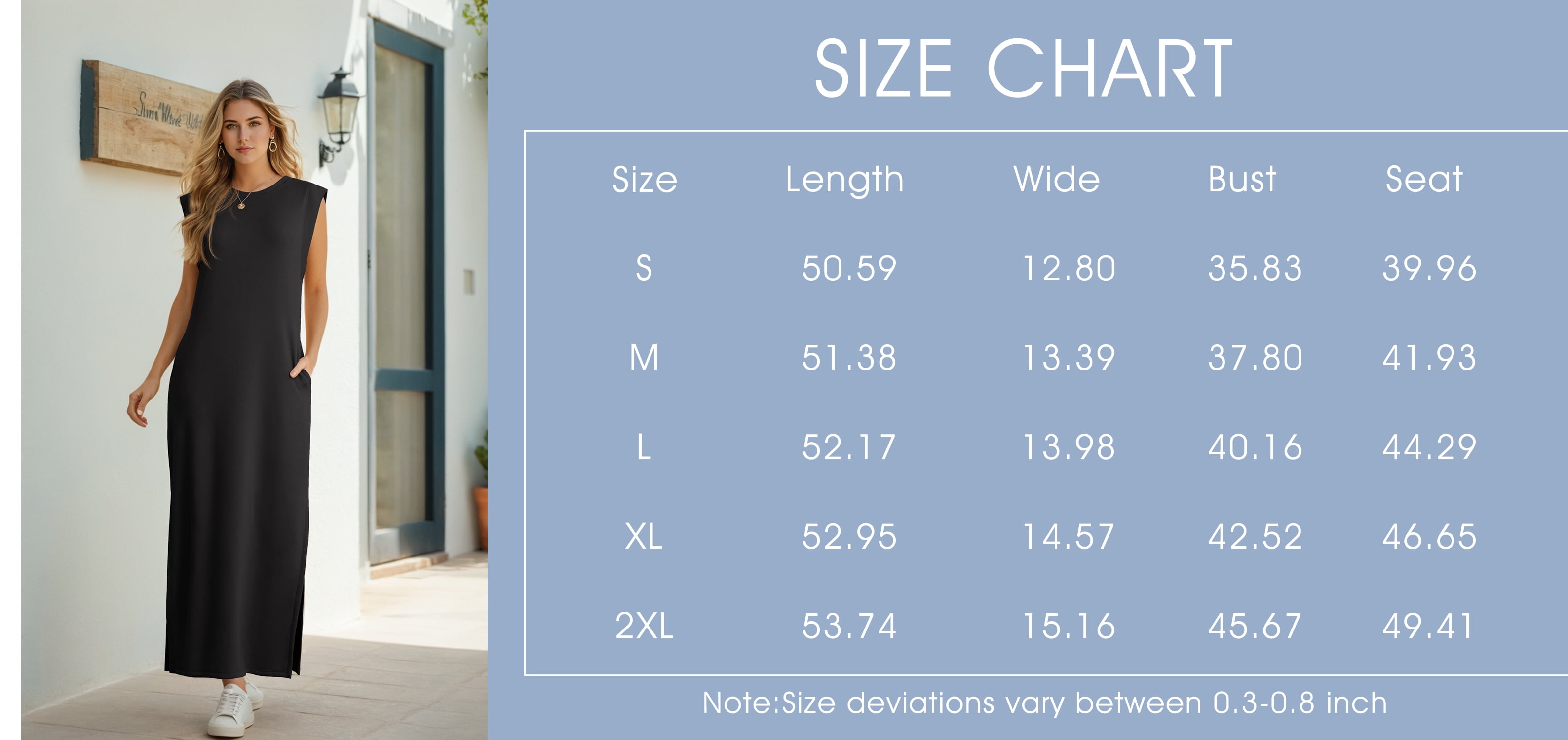 Alternative view of Women Summer Round Neck Casual Loose Split Wrinkle-Free Long Maxi Vacation Dress with Pockets