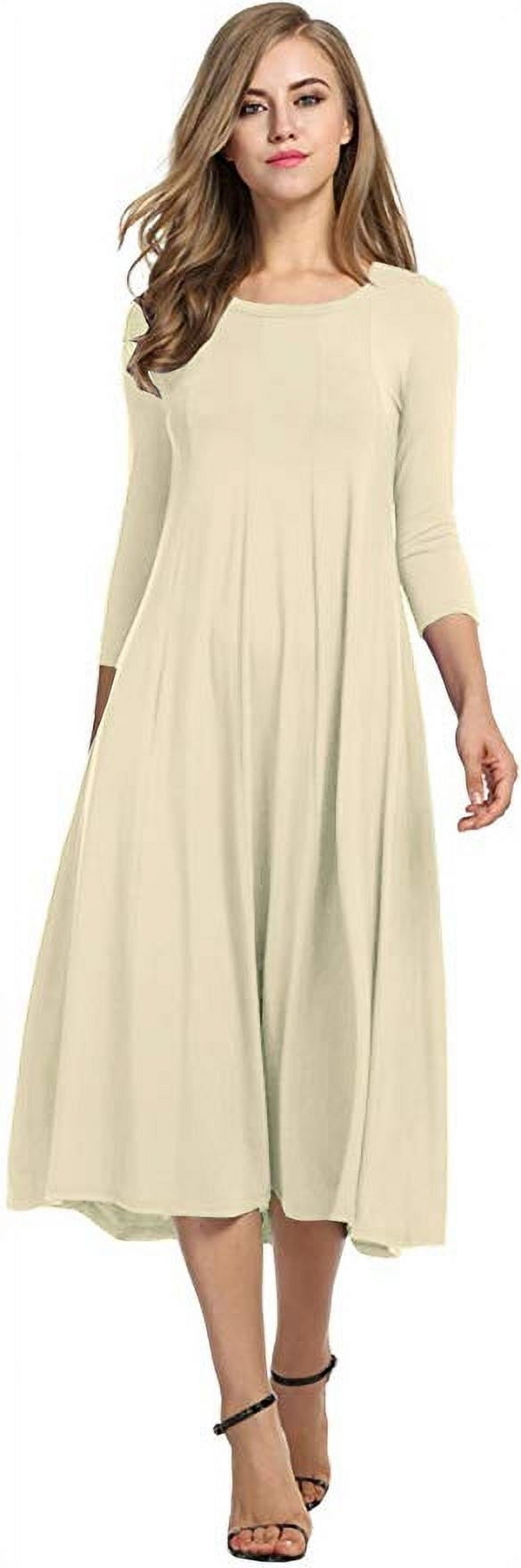 Women's 3/4 Sleeve A-line and Flare Midi Long Dress